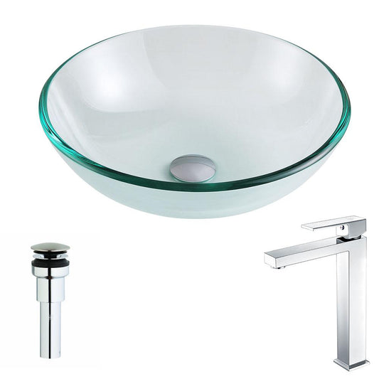 Etude Series Deco-Glass Vessel Sink in Lustrous Clear with Enti Faucet - Luxe Bathroom Vanities