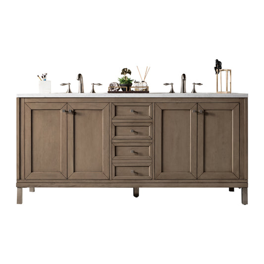James Martin Chicago 72" Whitewashed Walnut Double Vanity with 3 CM Countertop - Luxe Bathroom Vanities