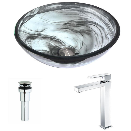 Mezzo Series Deco-Glass Vessel Sink in Slumber Wisp with Enti Faucet - Luxe Bathroom Vanities