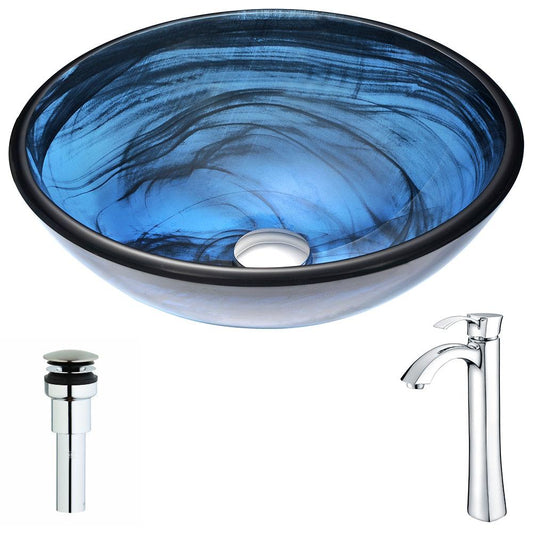 Soave Series Deco-Glass Vessel Sink in Sapphire Wisp with Harmony Faucet - Luxe Bathroom Vanities