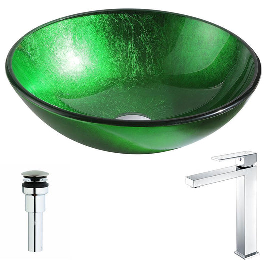 Melody Series Deco-Glass Vessel Sink in Lustrous Green with Enti Faucet - Luxe Bathroom Vanities