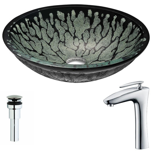 Bravo Series Deco-Glass Vessel Sink in Lustrous Black with Crown Faucet in Chrome - Luxe Bathroom Vanities
