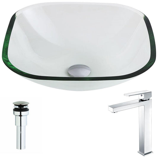 Cadenza Series Deco-Glass Vessel Sink in Lustrous Clear with Enti Faucet - Luxe Bathroom Vanities
