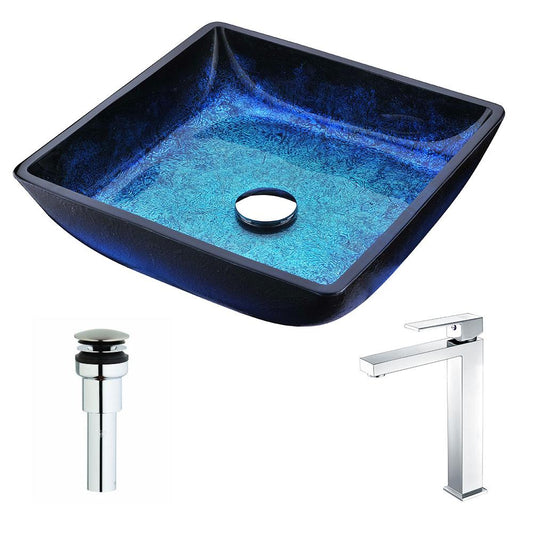 Viace Series Deco-Glass Vessel Sink in Blazing Blue with Enti Faucet - Luxe Bathroom Vanities