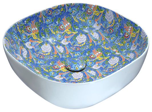 Byzantian Series Ceramic Vessel Sink in Mosaic Blue - Luxe Bathroom Vanities