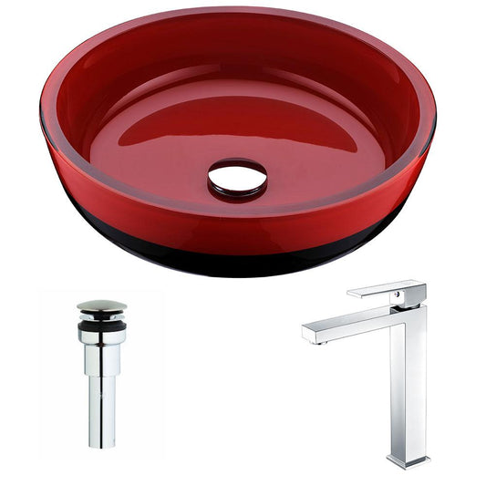 Schnell Series Deco-Glass Vessel Sink in Lustrous Red and Black with Enti Faucet - Luxe Bathroom Vanities