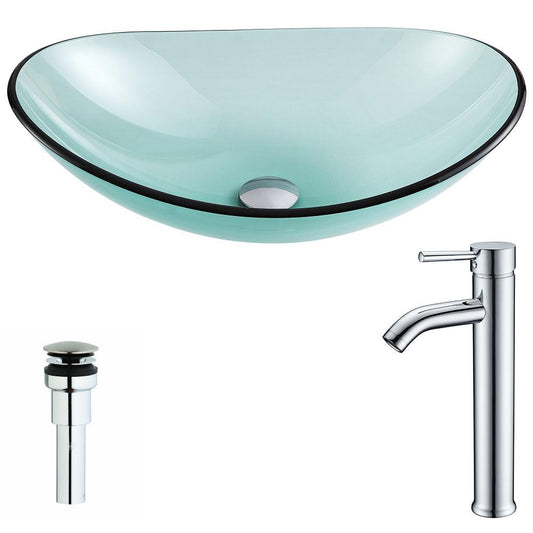 Major Series Deco-Glass Vessel Sink in Lustrous Green with Fann Faucet in Chrome - Luxe Bathroom Vanities