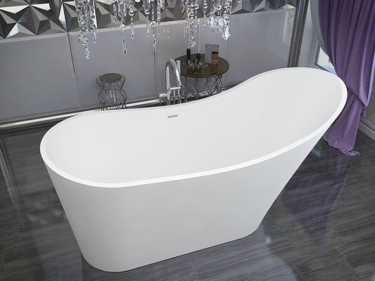 Alto 5.6 ft. Man-Made Stone Center Drain Freestanding Bathtub in Matte White - Luxe Bathroom Vanities Luxury Bathroom Fixtures Bathroom Furniture