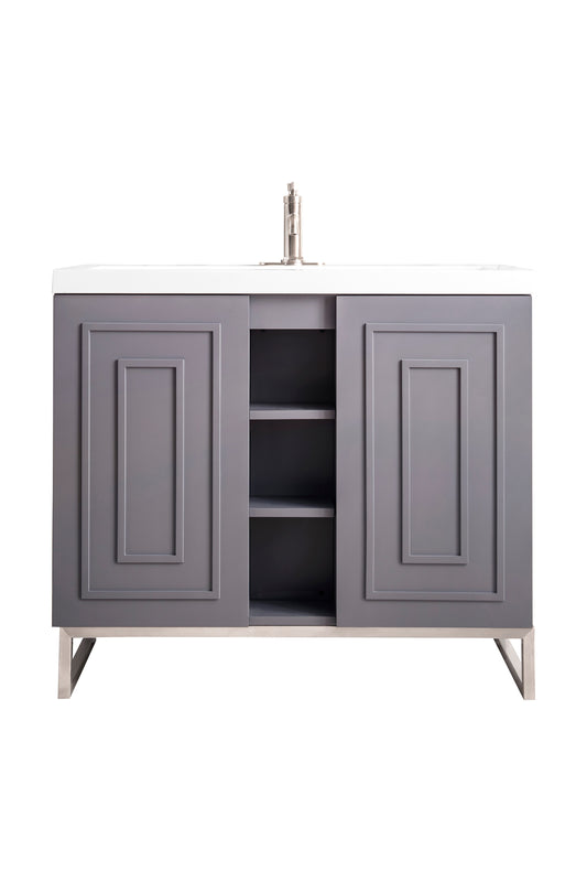 James Martin Alicante 39.5" Single Vanity Cabinet with White Glossy Composite Countertop - Luxe Bathroom Vanities
