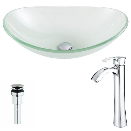 Forza Series Deco-Glass Vessel Sink in Lustrous Frosted with Harmony Faucet - Luxe Bathroom Vanities