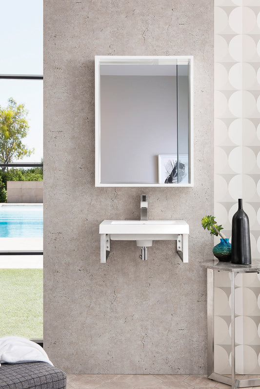 James Martin Two Boston 15 1/4" Wall Brackets with White Glossy Composite Countertop - Luxe Bathroom Vanities