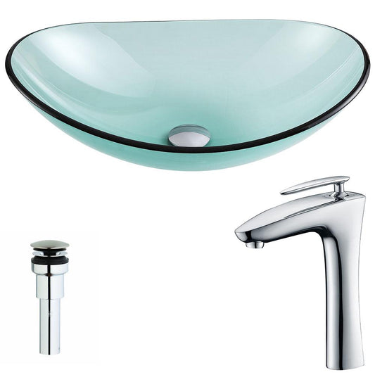 Major Series Deco-Glass Vessel Sink in Lustrous Green with Crown Faucet in Polished Chrome - Luxe Bathroom Vanities
