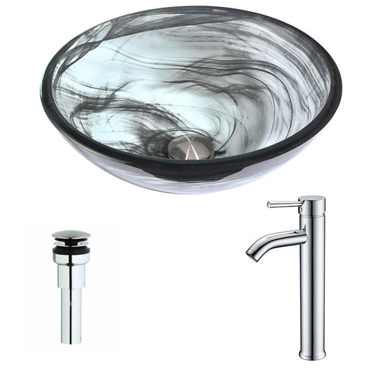 Mezzo Series Deco-Glass Vessel Sink in Slumber Wisp with Fann Faucet in Chrome - Luxe Bathroom Vanities