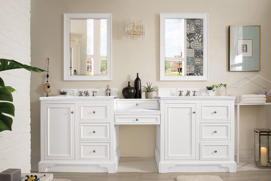 James Martin De Soto 94" Double Vanity Set with Makeup Table and 3 CM Countertop - Luxe Bathroom Vanities