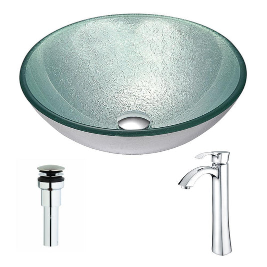 Spirito Series Deco-Glass Vessel Sink in Churning Silver with Harmony Faucet - Luxe Bathroom Vanities