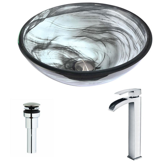 Mezzo Series Deco-Glass Vessel Sink in Slumber Wisp with Key Faucet - Luxe Bathroom Vanities