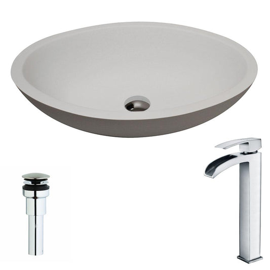 Maine Series 1-Piece Man Made Stone Vessel Sink in Matte White with Key Faucet - Luxe Bathroom Vanities