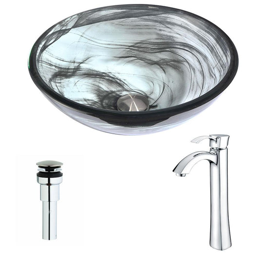 Mezzo Series Deco-Glass Vessel Sink in Slumber Wisp with Harmony Faucet - Luxe Bathroom Vanities