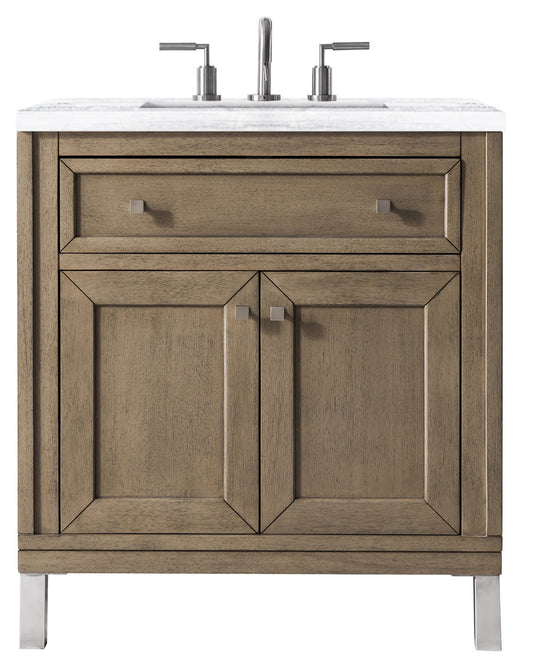 James Martin Chicago 30" Whitewashed Walnut Single Vanity with 3 CM Countertop - Luxe Bathroom Vanities