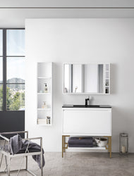 James Martin Milan 35.4" Single Vanity Cabinet with Countertop and Metal Base - Luxe Bathroom Vanities
