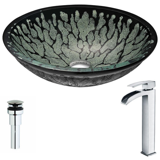 Bravo Series Deco-Glass Vessel Sink in Lustrous Black with Key Faucet - Luxe Bathroom Vanities