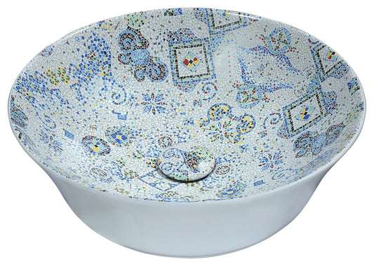Byzantian Series Ceramic Vessel Sink in Mosaic White - Luxe Bathroom Vanities