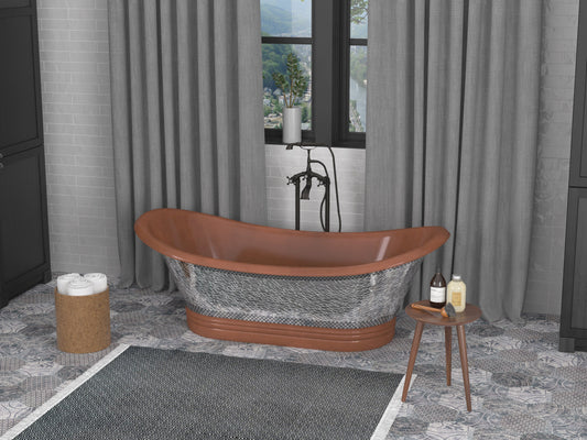 Banten 68 in. Handmade Copper Double Slipper Flatbottom Non-Whirlpool Bathtub in Polished Antique Copper - Luxe Bathroom Vanities Luxury Bathroom Fixtures Bathroom Furniture