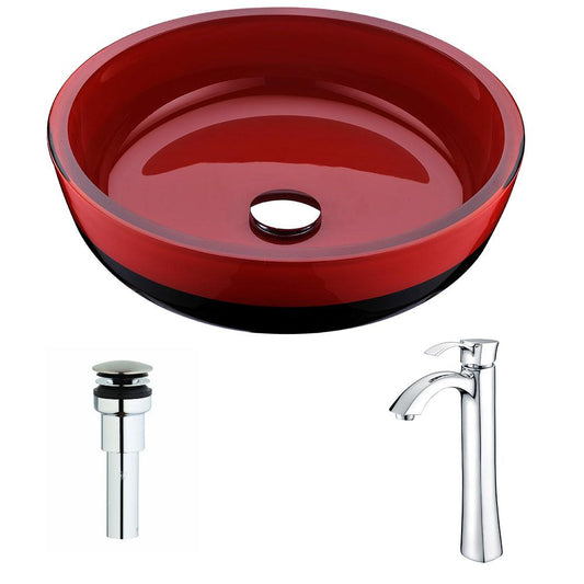 Schnell Deco-Glass Vessel Sink in Lustrous Red and Black with Harmony Faucet - Luxe Bathroom Vanities