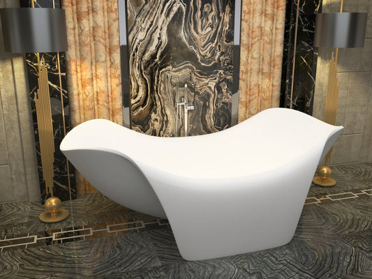 Cielo 6.5 ft. Man-Made Stone Center Drain Freestanding Bathtub in Matte White - Luxe Bathroom Vanities Luxury Bathroom Fixtures Bathroom Furniture