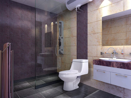 Zeus 1-piece 1.28 GPF Single Flush Elongated Toilet in White - Luxe Bathroom Vanities