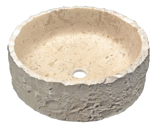 Desert Crown Vessel Sink in Classic Cream Marble - Luxe Bathroom Vanities