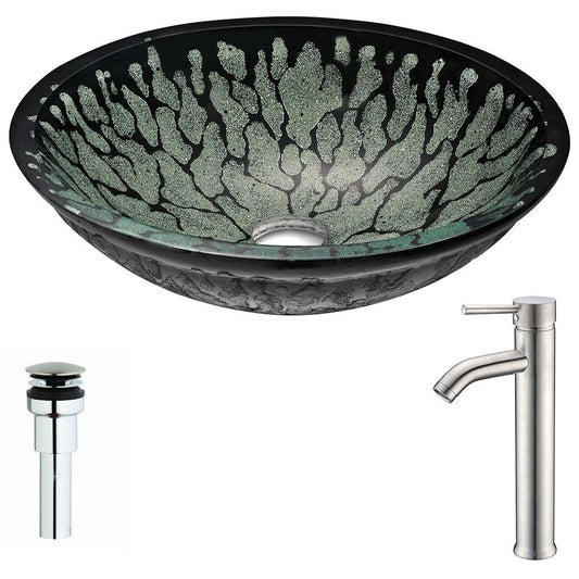Bravo Series Deco-Glass Vessel Sink in Lustrous Black with Fann Faucet in Brushed Nickel - Luxe Bathroom Vanities