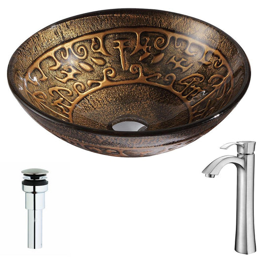 Alto Series Deco-Glass Vessel Sink in Lustrous Brown with Harmony Faucet in Brushed Nickel - Luxe Bathroom Vanities