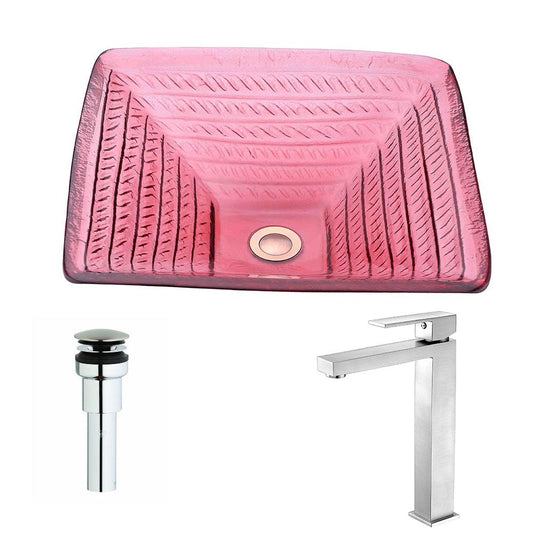 Ritmo Series Deco-Glass Vessel Sink in Lustrous Translucent Red with Enti Faucet in Brushed Nickel - Luxe Bathroom Vanities