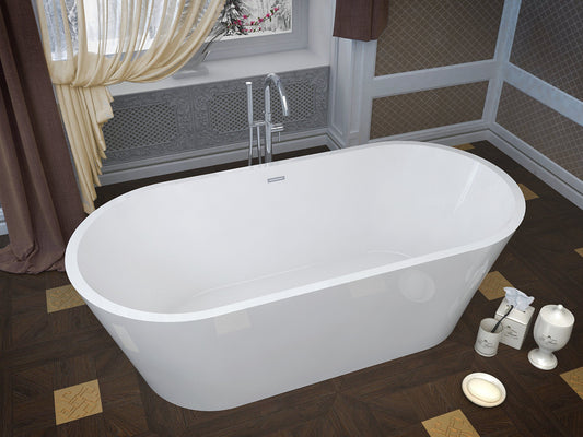 Dover 5.6 ft. Acrylic Center Drain Freestanding Bathtub in Glossy White - Luxe Bathroom Vanities Luxury Bathroom Fixtures Bathroom Furniture