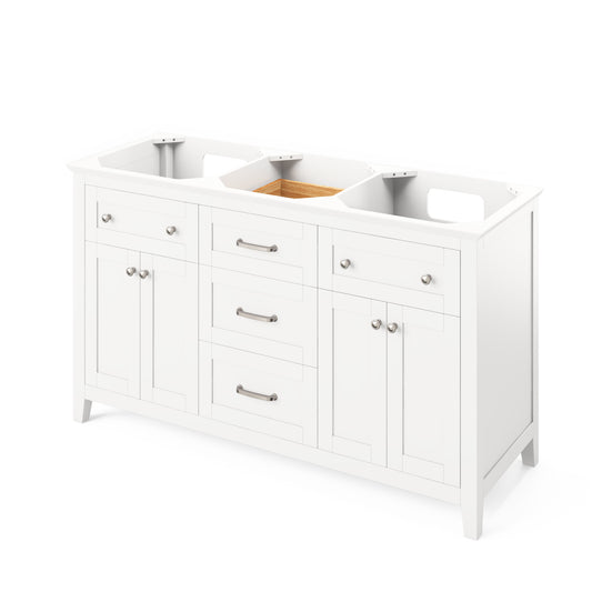 Hardware Resources Jeffrey Alexander 60" Chatham Vanity, double bowl, two undermount rectangle bowls - Luxe Bathroom Vanities