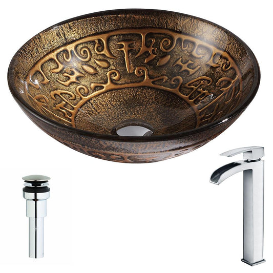Alto Series Deco-Glass Vessel Sink in Lustrous Brown with Key Faucet - Luxe Bathroom Vanities