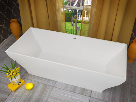 Crema 5.9 ft. Man-Made Stone Center Drain Freestanding Bathtub in Matte White - Luxe Bathroom Vanities Luxury Bathroom Fixtures Bathroom Furniture