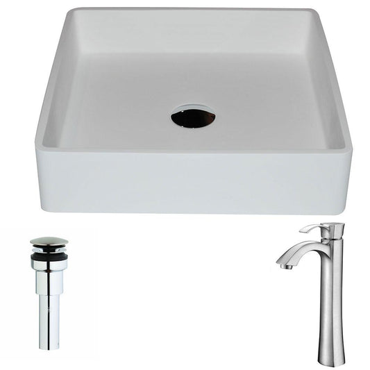 Passage 1-Piece Man Made Stone Vessel Sink in Matte White with Harmony Faucet in Brushed Nickel - Luxe Bathroom Vanities