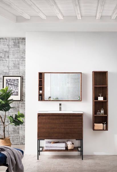 James Martin Milan 35.4" Single Vanity Cabinet with Countertop and Metal Base - Luxe Bathroom Vanities