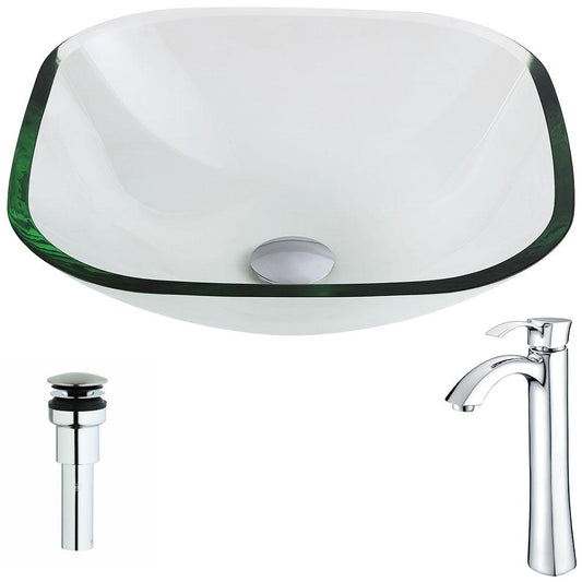 Cadenza Series Deco-Glass Vessel Sink in Lustrous Clear with Harmony Faucet - Luxe Bathroom Vanities