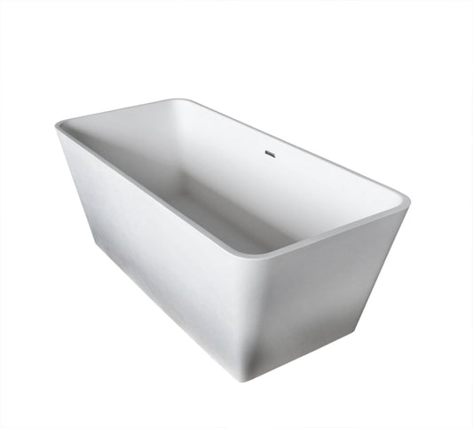 Cenere 4.9 ft. Man-Made Stone Center Drain Freestanding Bathtub in Matte White - Luxe Bathroom Vanities Luxury Bathroom Fixtures Bathroom Furniture
