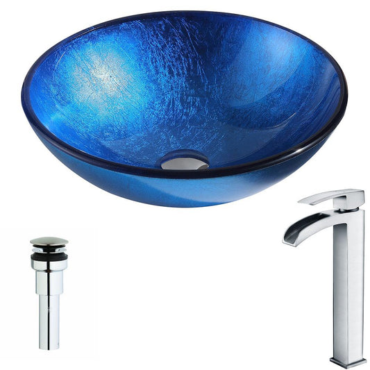 Clavier Series Deco-Glass Vessel Sink in Lustrous Blue with Key Faucet - Luxe Bathroom Vanities
