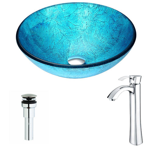 Accent Series Deco-Glass Vessel Sink in Blue Ice with Harmony Faucet - Luxe Bathroom Vanities
