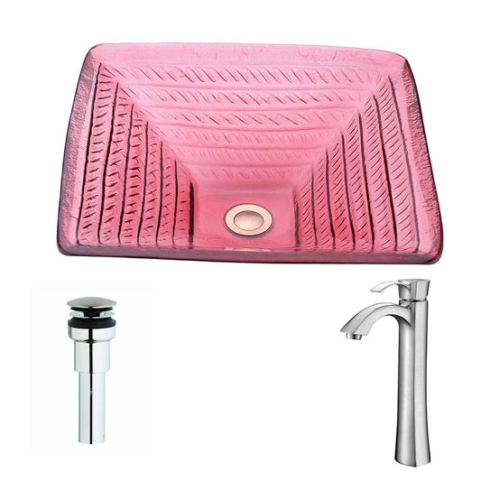 Ritmo Deco-Glass Vessel Sink in Lustrous Translucent Red with Harmony Faucet in Brushed Nickel - Luxe Bathroom Vanities