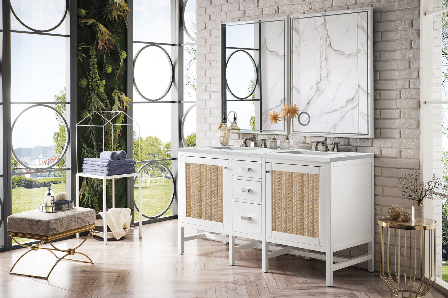 James Martin Addison 60" Double Vanity Cabinet with 3 CM Countertop - Luxe Bathroom Vanities
