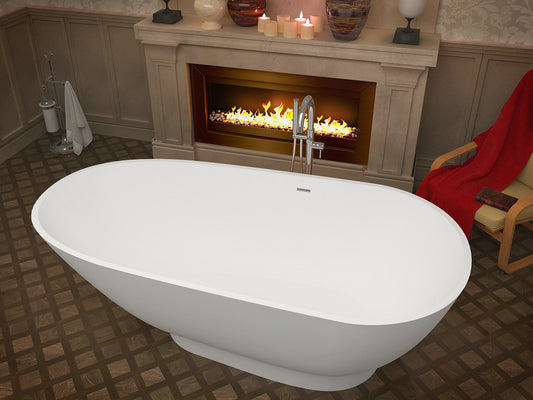 Volo 5.9 ft. Man-Made Stone Center Drain Freestanding Bathtub in Matte White - Luxe Bathroom Vanities Luxury Bathroom Fixtures Bathroom Furniture