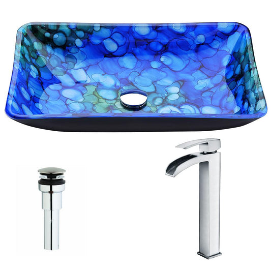 Voce Series Deco-Glass Vessel Sink in Lustrous Blue with Key Faucet - Luxe Bathroom Vanities