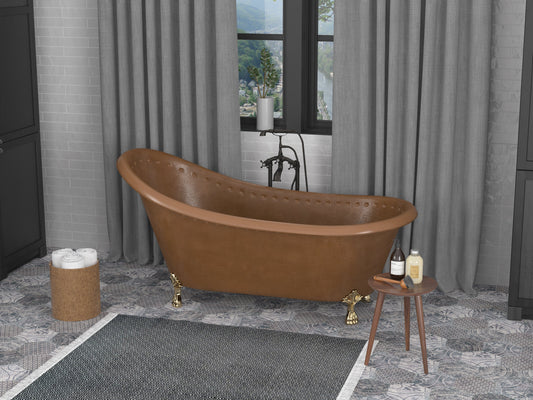 Java 66 in. Handmade Copper Slipper Clawfoot Non-Whirlpool Bathtub in Hammered Antique Copper - Luxe Bathroom Vanities Luxury Bathroom Fixtures Bathroom Furniture