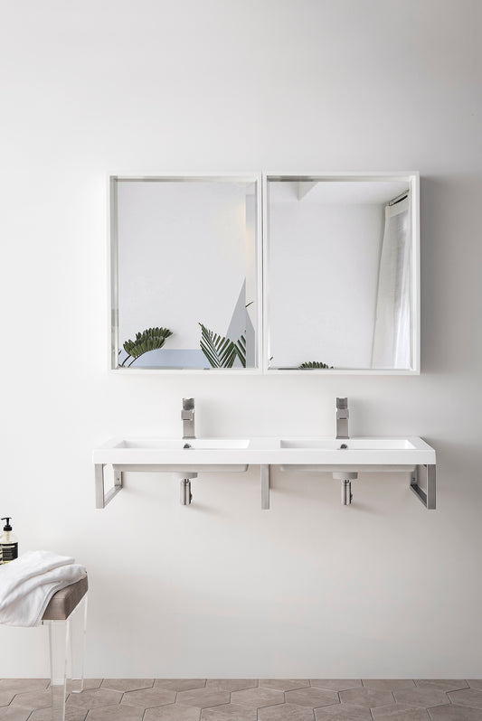 James Martin Three Boston 18" Wall Brackets with White Glossy Composite Countertop - Luxe Bathroom Vanities